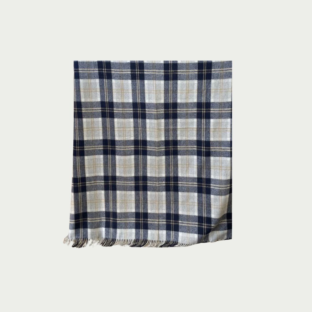 Recycled Wool Scottish Tartan Blanket - Navy