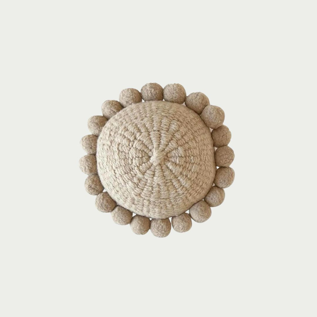 Pacha Cushion Round with Pom Poms - Sand