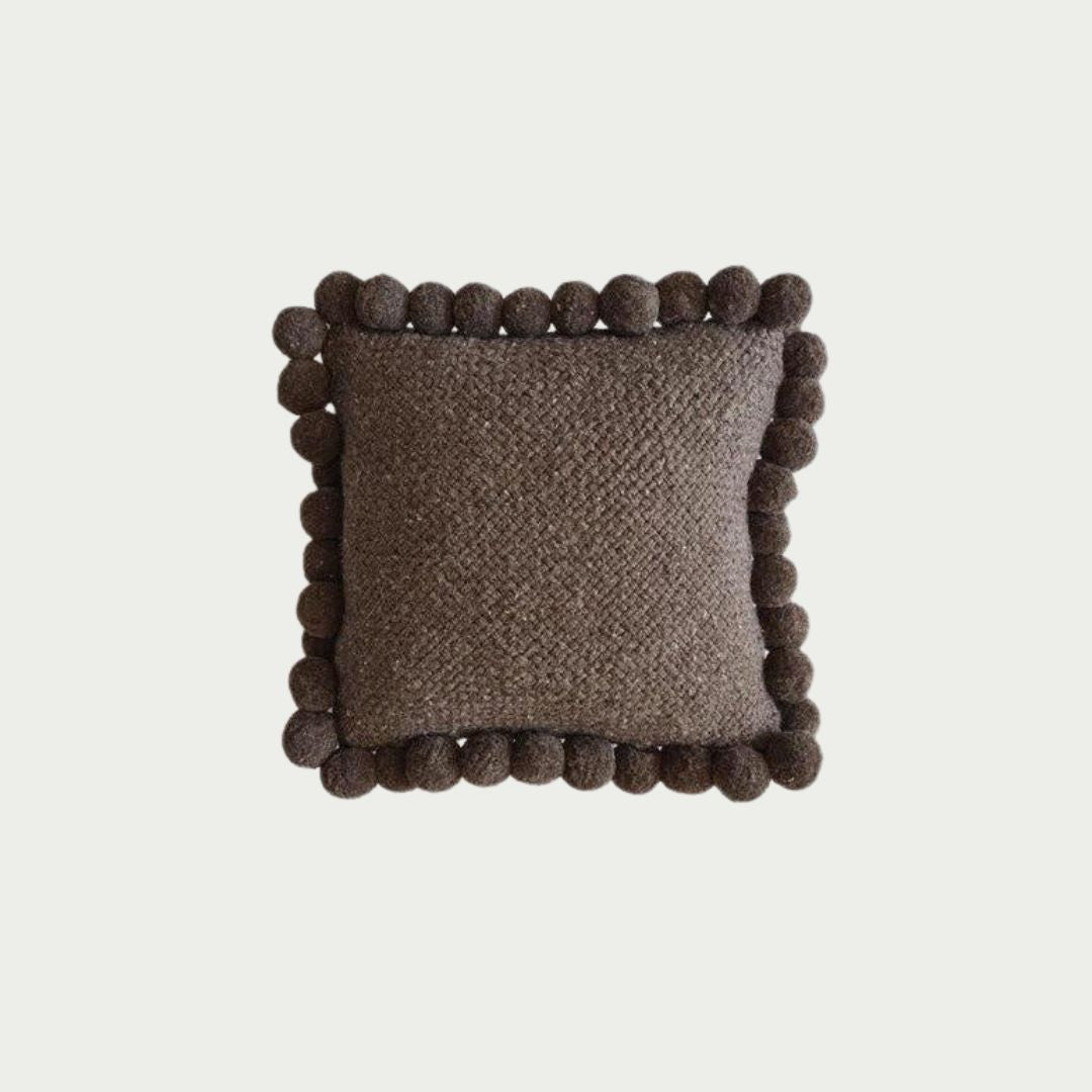 Pacha Cushion Square with Pom Poms - Coffee