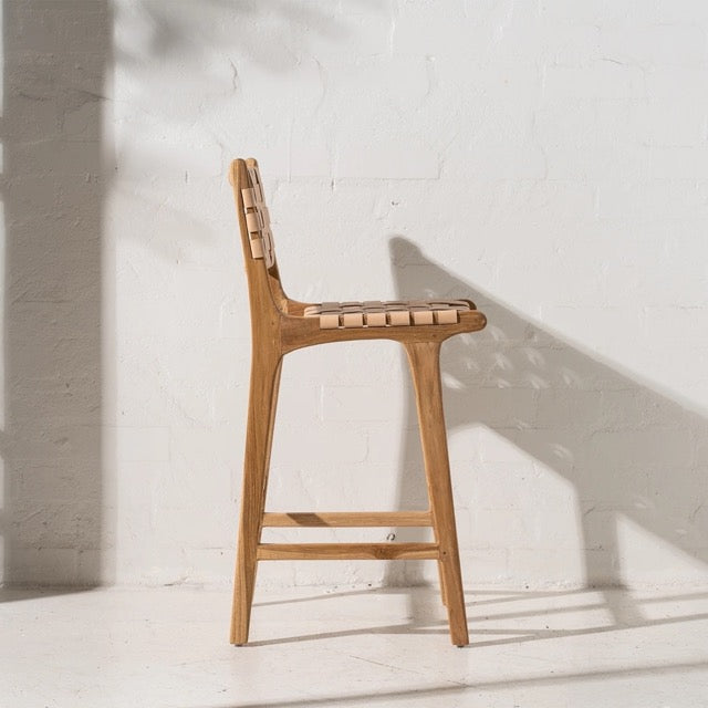 Luka Woven Leather Barstool