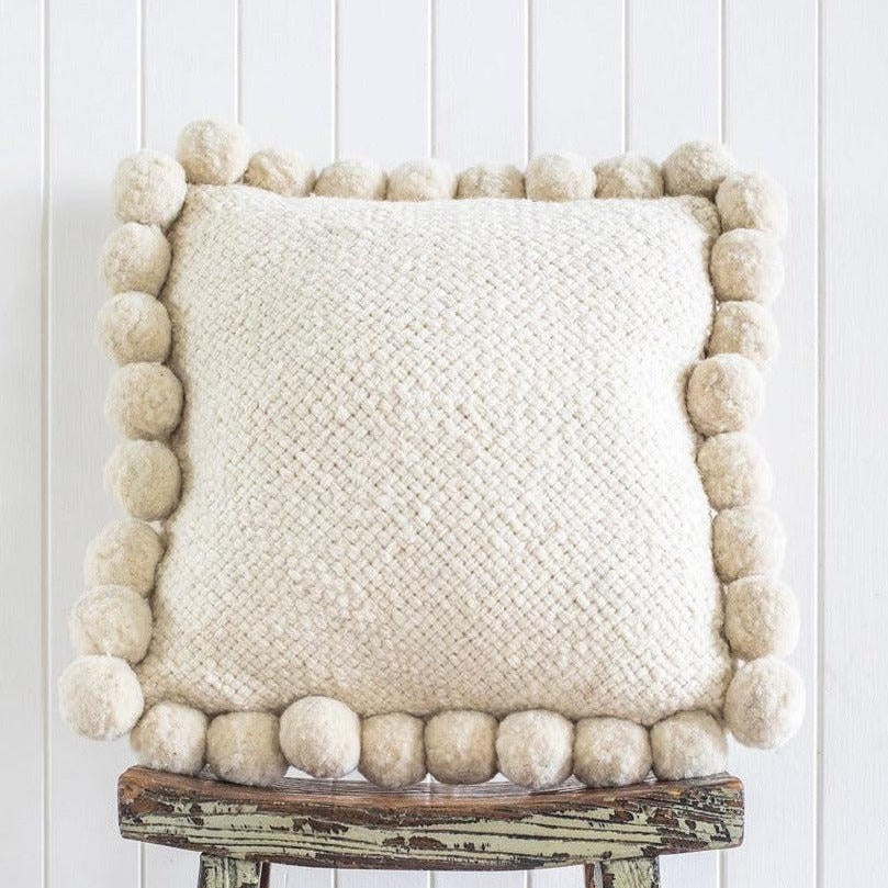 Pacha Cushion Square with Pom Poms - Natural